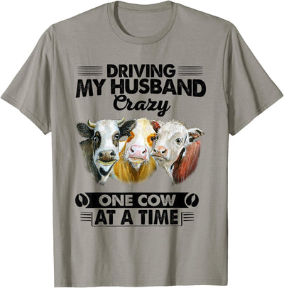 Husband Crazy One Cow by Dino Driving at a Time Funny Cow T-Shirt