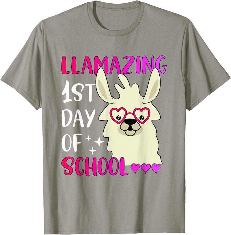 Amazing First Day of School - Geslonedesigns Llamazing 1st Day of School Teacher Llama Back to School T-Shirt - Slate Grey
