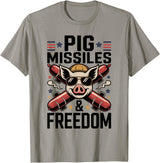 Pig Missiles and Freedom 4th of July USA BBQ Pig Missiles and Freedom 4th of July Patriotic Pig Rocket T-Shirt - Slate Grey