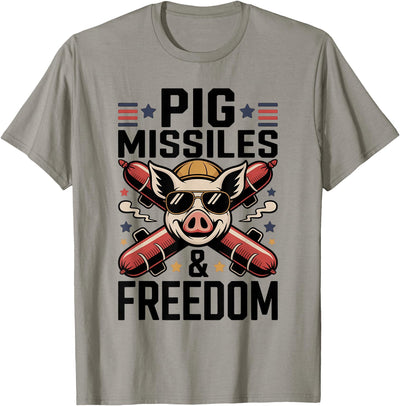 Pig Missiles and Freedom 4th of July Patriotic Pig Rocket T-Shirt