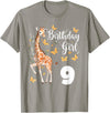 Giraffe Birthday Party by LazyPanda Giraffe 9th Birthday Girl 9 Years Old Giraffe Lover T-Shirt - Slate Grey