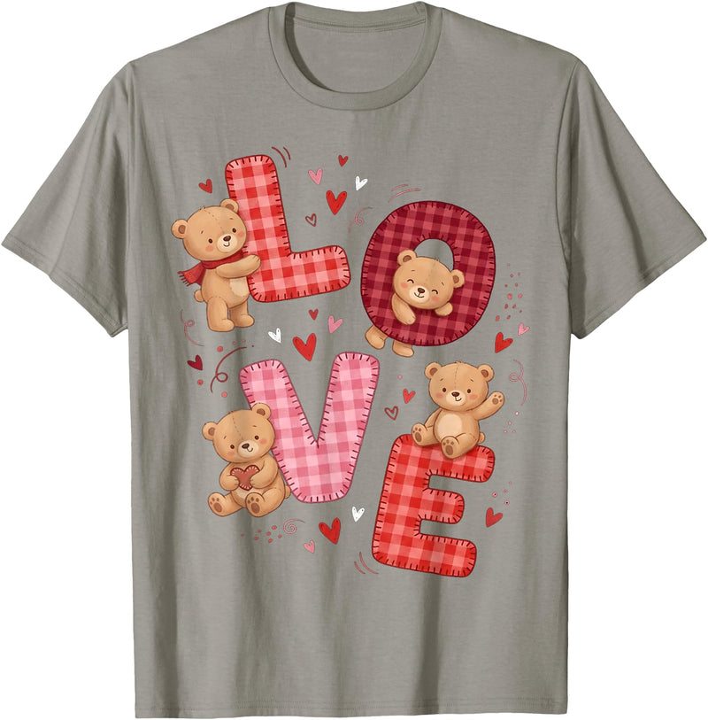 Love Teddy Bear Girl Valentine Women Cute Teddy Bear Women Valentines Shirt Girl Love Heart T-Shirt - Slate Grey