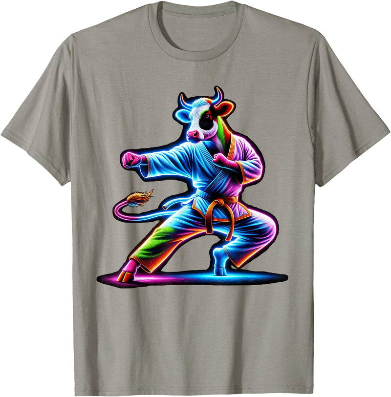 Cow Karate Black Belt Apparel Cow Karate Kick Punch Cute Funny Cool Martial Arts Cow T-Shirt - Slate Grey