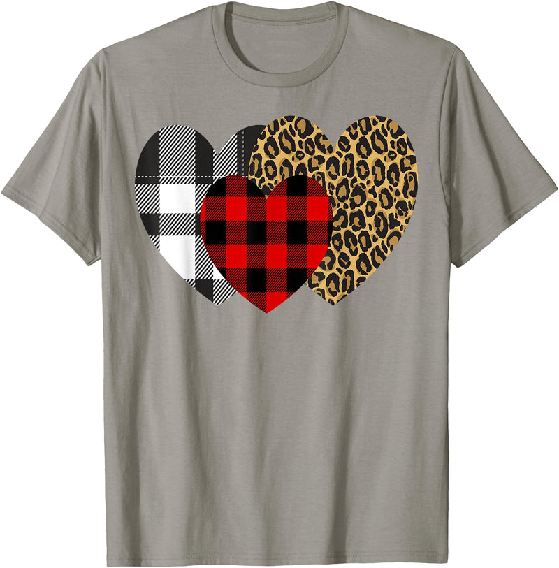 Leopard Heart Buffalo Red Black Plaid Gift Leopard Heart Buffalo Red Black Plaid Heart Valentine Day T-Shirt - Slate Grey