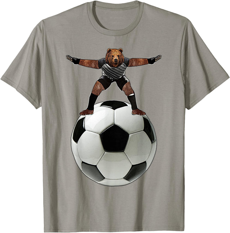 Behrbones Clothing Bear Goalie On Soccer Ball - by Behrbones T-Shirt - Slate Grey