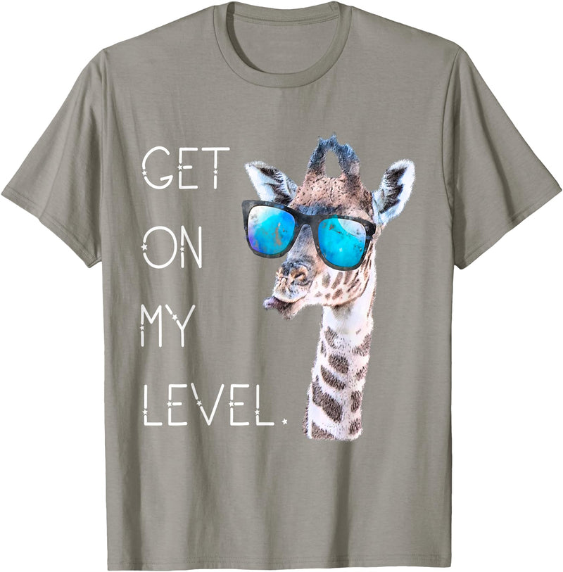 Funny Giraffe Zoo Tall Wildlife Tees & Gifts Get On My Level - Giraffe Glasses Giant Zoo Animal Saying T-Shirt - Slate Grey