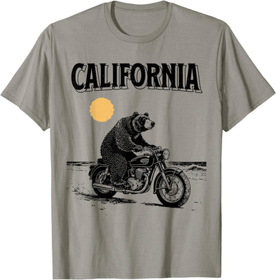 California Bear Riding Vintage Motorcycle Beach T-Shirt