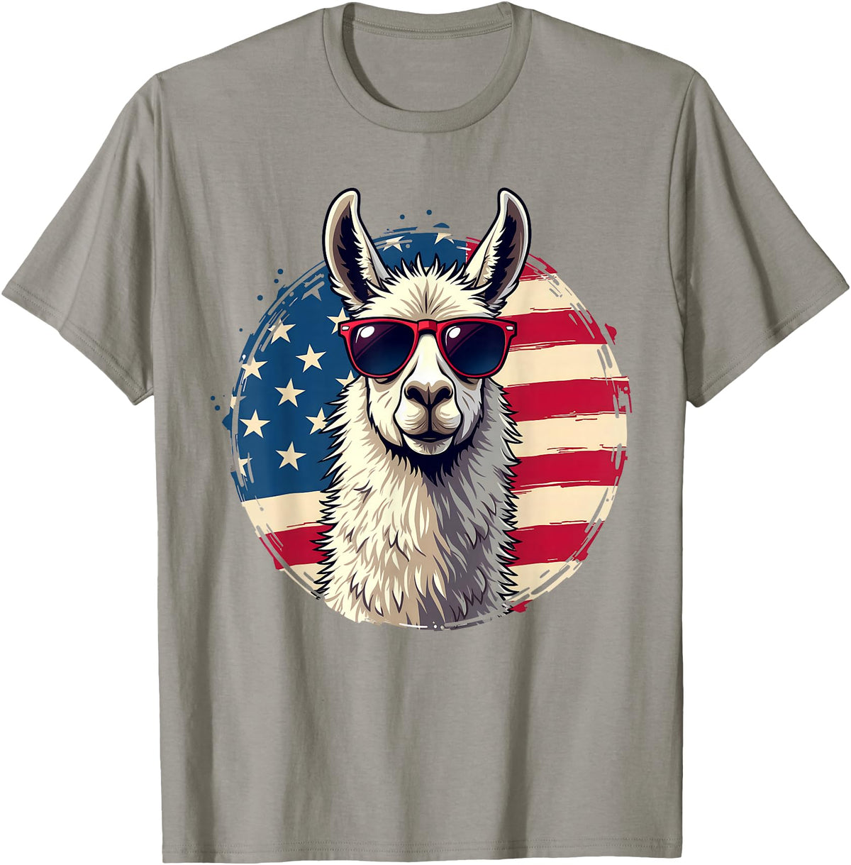 Funny Llama Alpaca Animal Lover Gifts Clothing Llama Alpaca American Flag USA Patriotic T-Shirt - Slate Grey