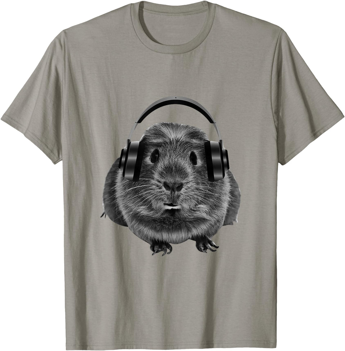 ROSS BOSS Funny Guinea Pig Graphic Tees Guinea Pig Shirt Headphones T-Shirt - Slate Grey