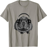 ROSS BOSS Funny Guinea Pig Graphic Tees Guinea Pig Shirt Headphones T-Shirt - Slate Grey