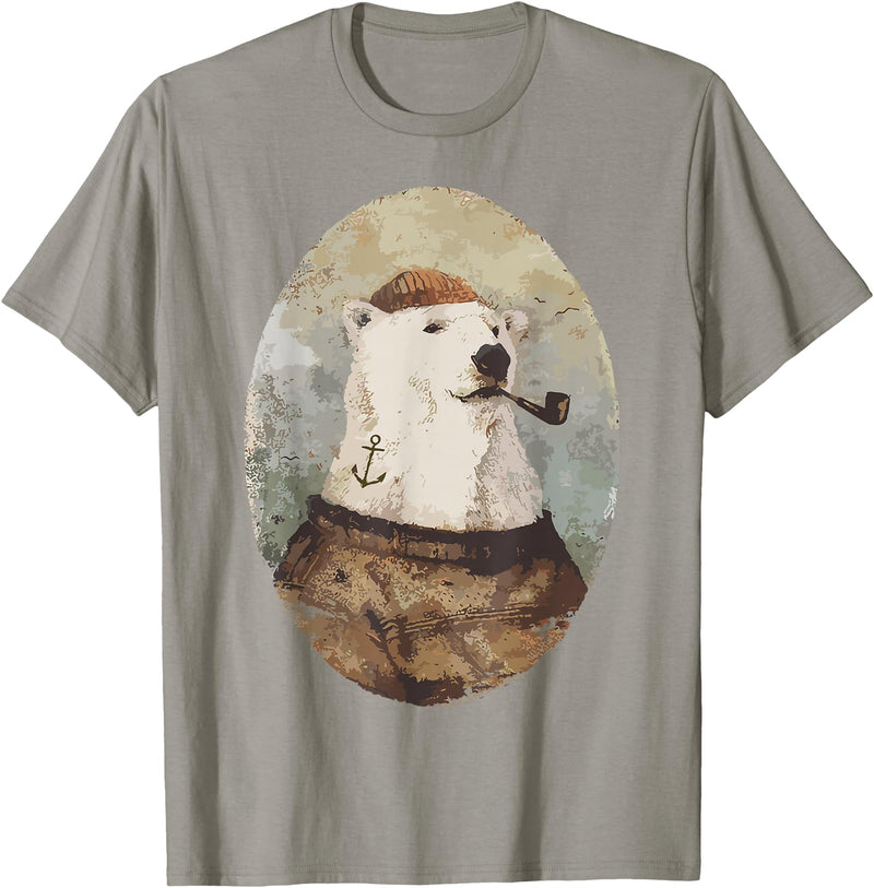 Polar bear Sailor Oil paint Inspired Cool Captain Polar Bear T-Shirt - Slate Grey