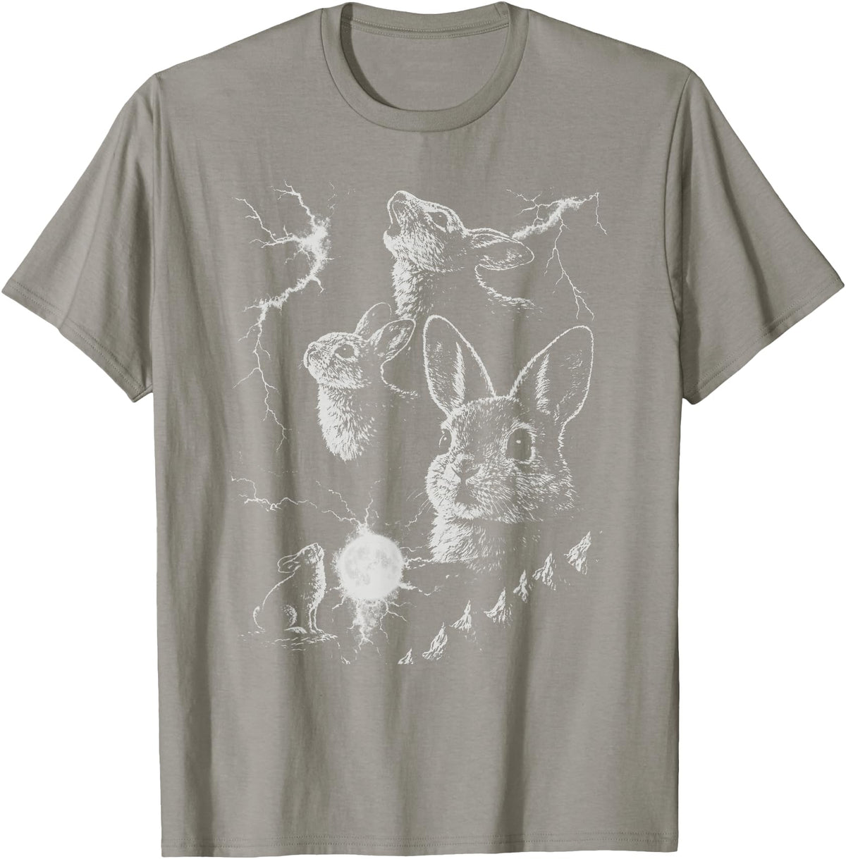 Retro Funny 90s Rabbit Bunny Howling to the Moon Graphic T-Shirt in Slate Grey