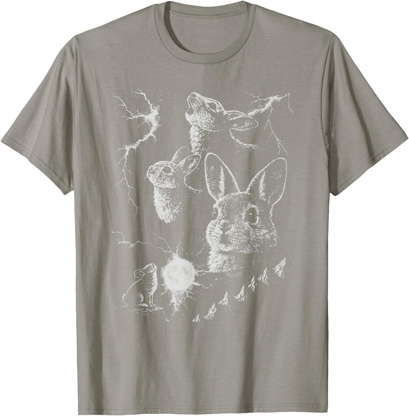 Retro Funny 90s Rabbit Bunny Howling to the Moon Graphic T-Shirt in Slate Grey