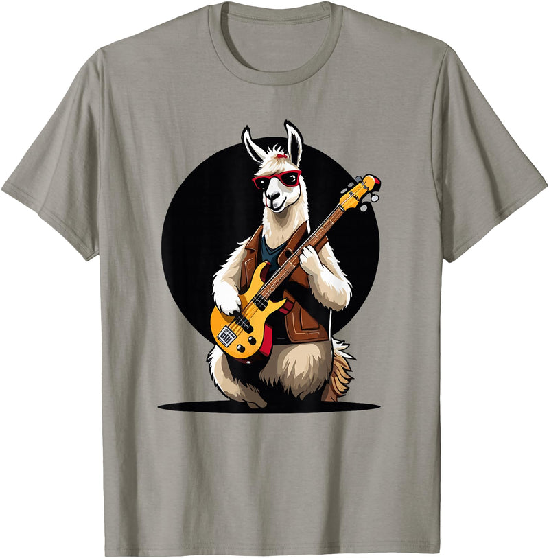 Music Lovers Alpaca Llama playing Guitar Llama playing Electric Guitar, Llama Guitarist T-Shirt - Slate Grey