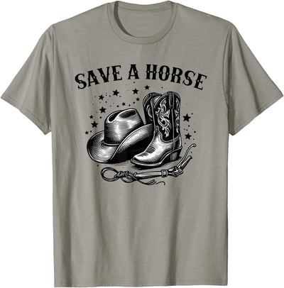 Save A Horse Ride A Cowboy Save A Horse Western Country Retro Cowboy T-Shirt
