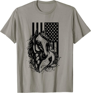BASBO American Flag Horseback Riding Apparel - Horse T-Shirt - Slate Grey