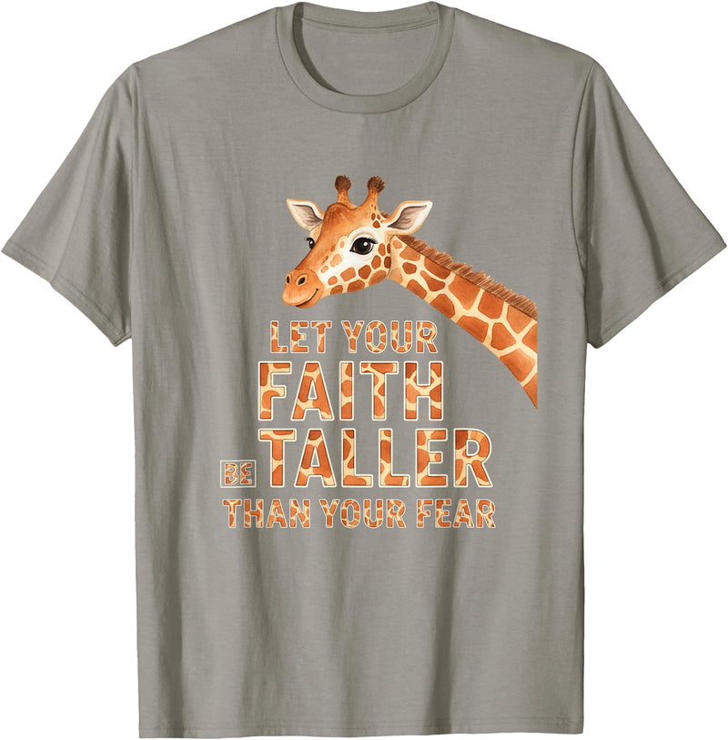 Giraffe Faith Kids Christian Jungle Animal Tall Let Your Faith Be Taller Than Your Fear Kids Giraffe Jungle T-Shirt - Slate Grey