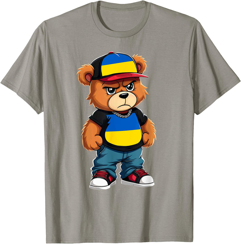 Ukrainian Teddy Bear Breakdance Rapper Ukrainian Flag Teddy Bear Ukraine Hip Hop T-Shirt - Slate Grey