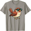 Chipper Feather Co Bird: Sparrow in Sunglasses, Cool Cartoon Avian Attitude T-Shirt - Slate Grey