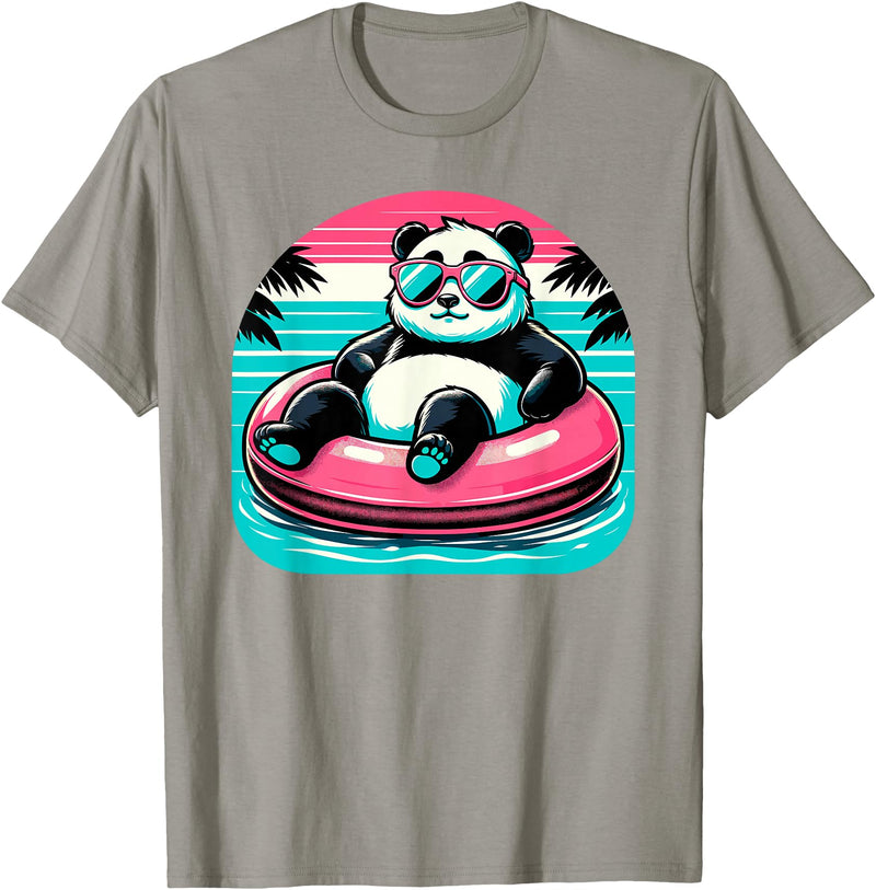 Nerrrdy Pool Party Panda Pink Float Men Women Kids Funny Pool Panda T-Shirt - Slate Grey
