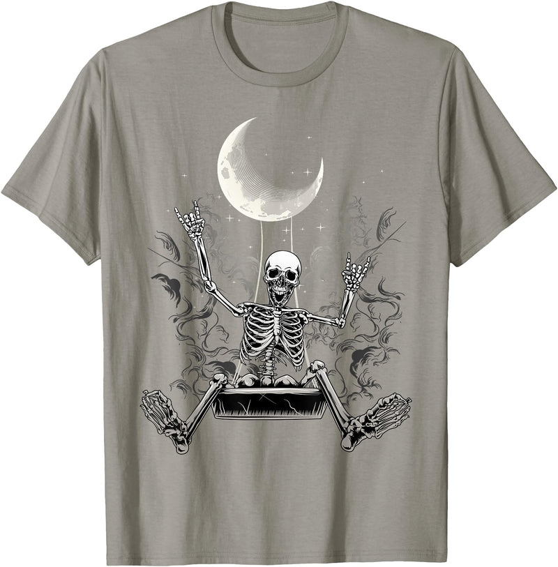 Skeleton Love Halloween Moon Skeleton Rock On Hand Spooky Halloween Rock Concerts T-Shirt - Slate Grey