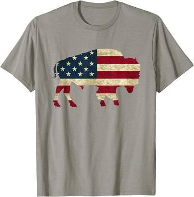 Cow Vintage Buffalo American Flag Bison Patriotic T-Shirt