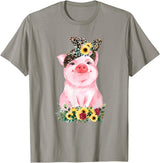 Pig Leopard Headband Flower Tees Pig With Leopard Headband Flower Cute Pig Lover T-Shirt - Slate Grey