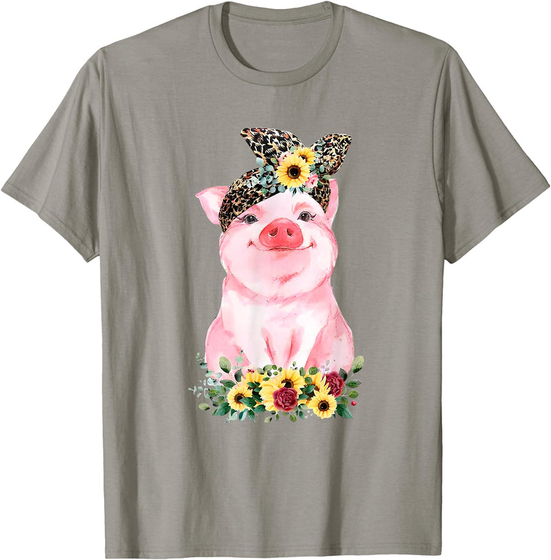 Pig Leopard Headband Flower Tees Pig With Leopard Headband Flower Cute Pig Lover T-Shirt - Slate Grey