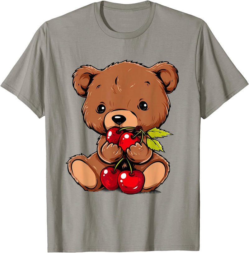 Cute Cherry Animals Cherry Bear Cute Bear Nature Cherry Fruit Artwork Wildlife T-Shirt - Slate Grey
