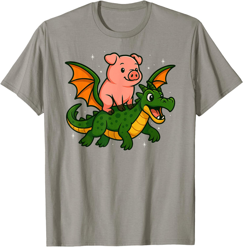 PigAxis1 Pig Animal Lover Dragon Riding Zoo Day Boys Girls Kids T-Shirt - Slate Grey