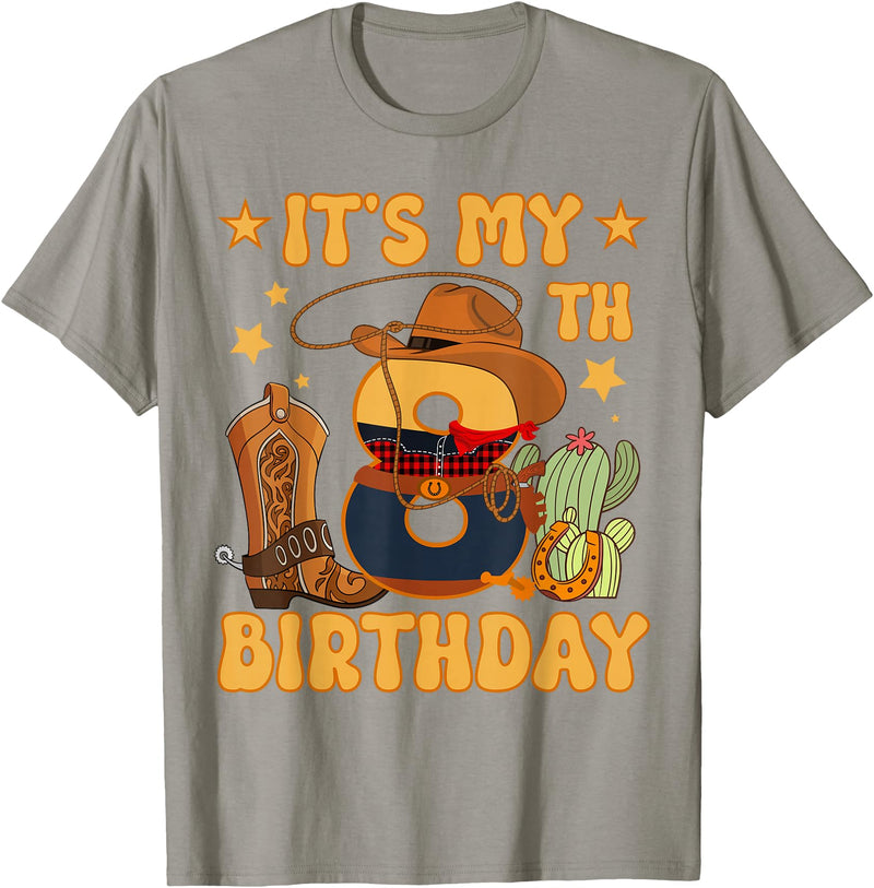 8th Birthday Cowboy Horse Western Family Kids It's My 8th Birthday Cowboy Rodeo Horse 8 Year Old Bday Boy T-Shirt - Slate Grey