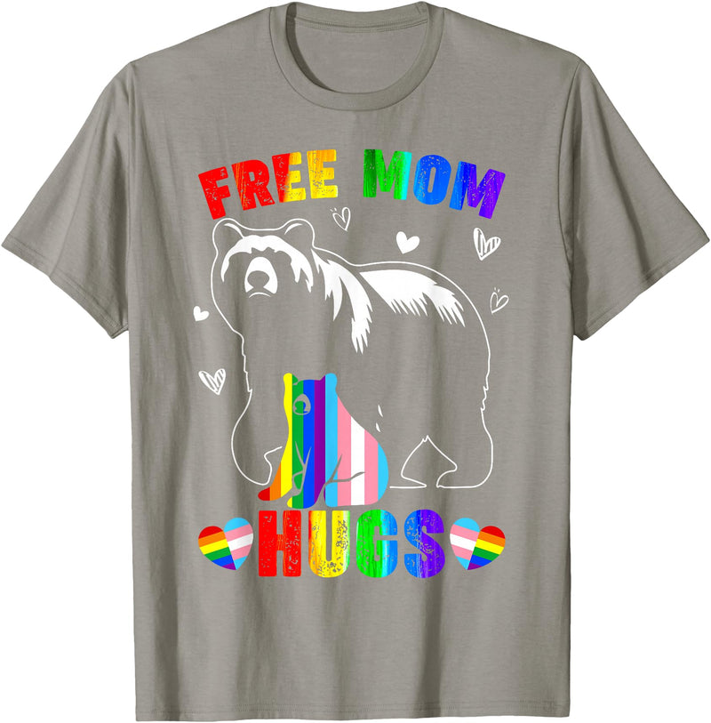 Amb Proud Mom Mommy Mama LGBTQ Mothers Day Women Free Mom Hugs Mama Bear LGBTQ Pride Rainbow Flag Mothers Day T-Shirt - Slate Grey