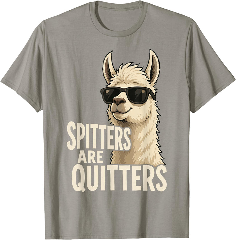 Inappropriate Funny Meme Tee Funny Llama Spitters are Quitters Adult Humor T-Shirt - Slate Grey