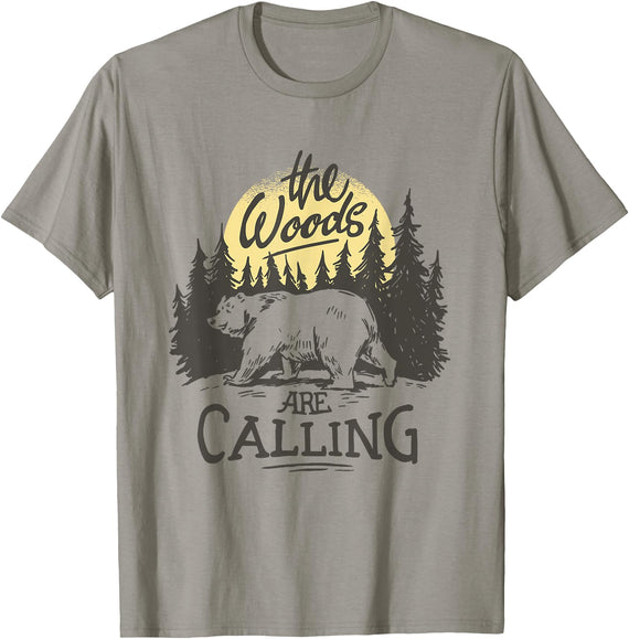 Funny Bear Themed Apparel & Accessories The Woods are Calling Cool Nature Bear Graphic T-Shirt - Slate Grey