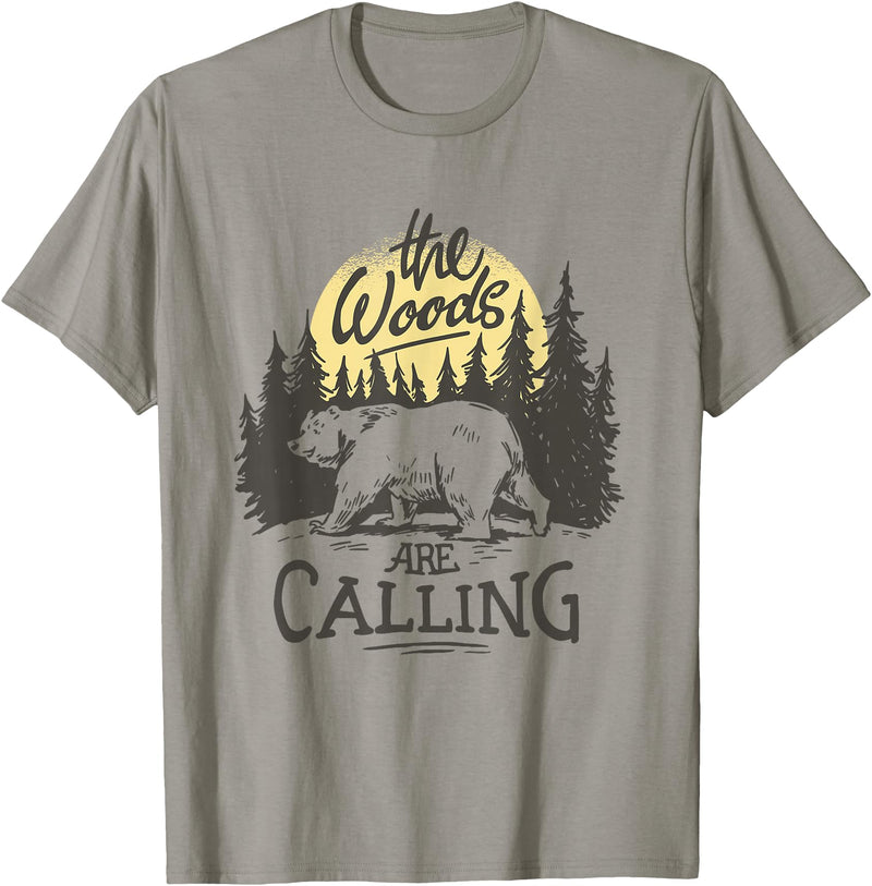 Funny Bear Themed Apparel & Accessories The Woods are Calling Cool Nature Bear Graphic T-Shirt - Slate Grey
