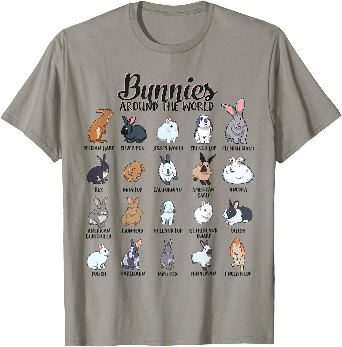 Rabbits in the World - Rabbit Breeds T-Shirt in Slate Grey