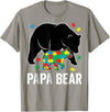 Autism Awareness Neurodiversity Support Apparel Papa Bear Autism Awareness Puzzle Neurodiversity Support T-Shirt - Slate Grey