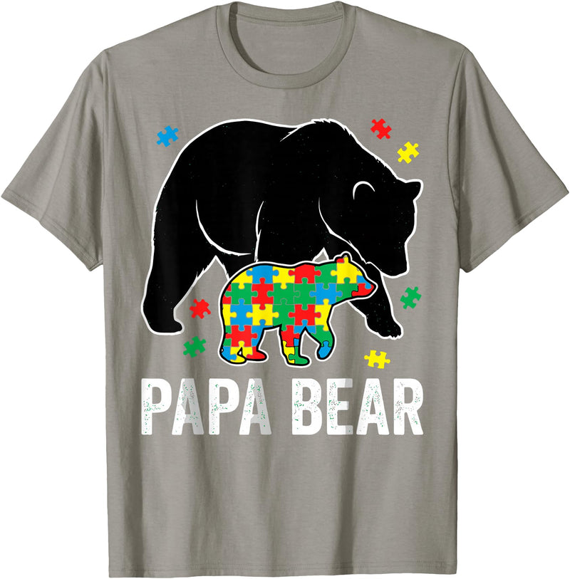 Autism Awareness Neurodiversity Support Apparel Papa Bear Autism Awareness Puzzle Neurodiversity Support T-Shirt - Slate Grey