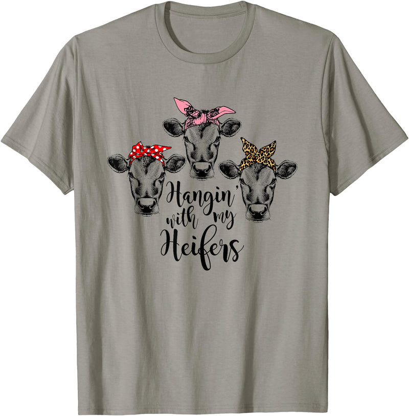 funny heifer tshirt Cute Women's Hanging With My Heifers Bandana T-Shirt T-Shirt - Slate Grey