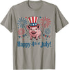Patriotic Pig 4th of July Design Happy 4th of July Patriotic Pig Animals Lovers Fireworks T-Shirt - Slate Grey