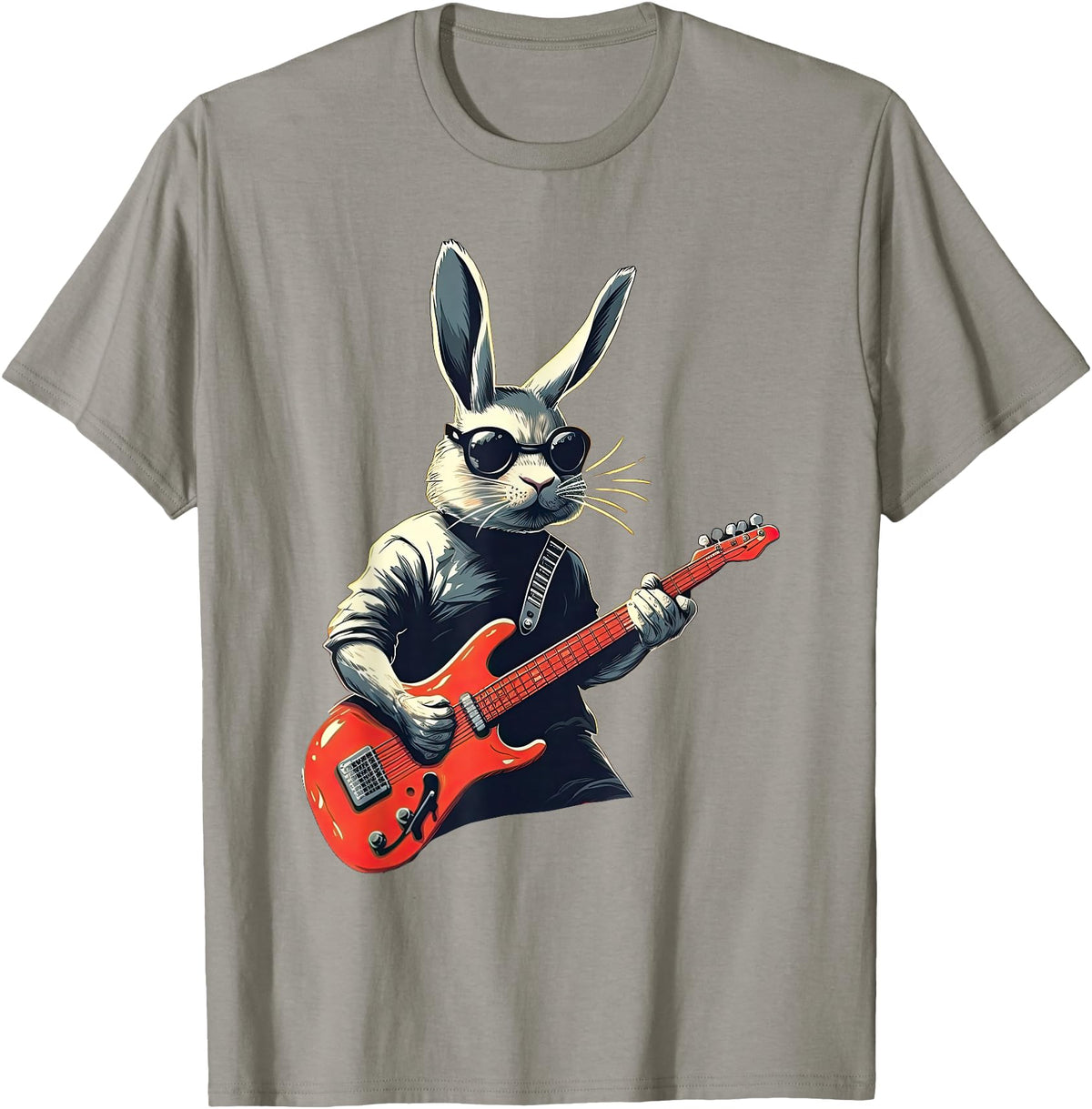 Rabbit Bunny Wearing Sunglasses Playing Guitar Musician T-Shirt in Slate Grey