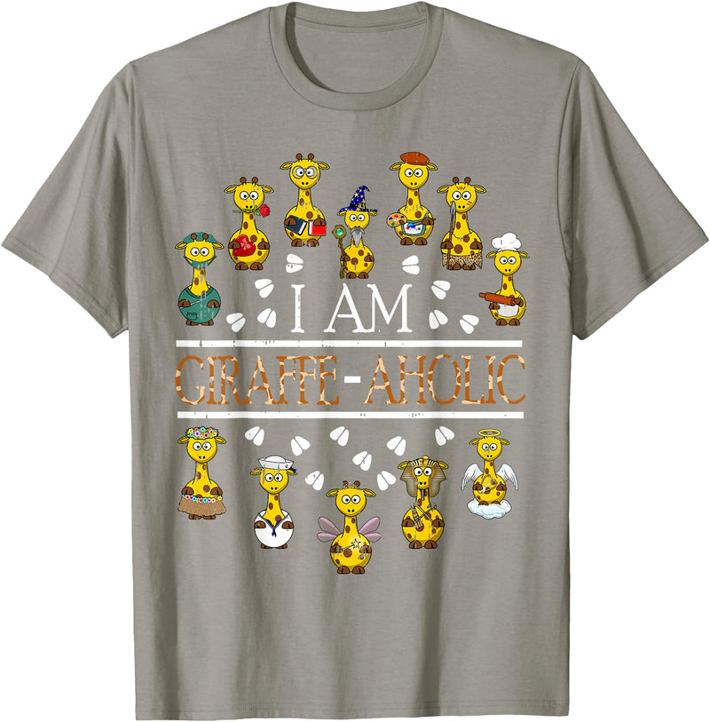 Funny Cute Animals Gift Idea Giraffe Aholic Animal Wildlife Safari Giraffe Lover Gift T-Shirt - Slate Grey