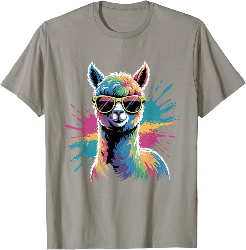 Funny Llama Lover Graphics Funny Llama Alpaca with Sunglasses Animal Graphic T-Shirt - Slate Grey
