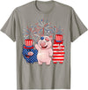 Ohia Three Patriotic Pigs USA Independence Day Tee Funny Red White Blue Pig American Flag Farmer 4th Of July T-Shirt - Slate Grey
