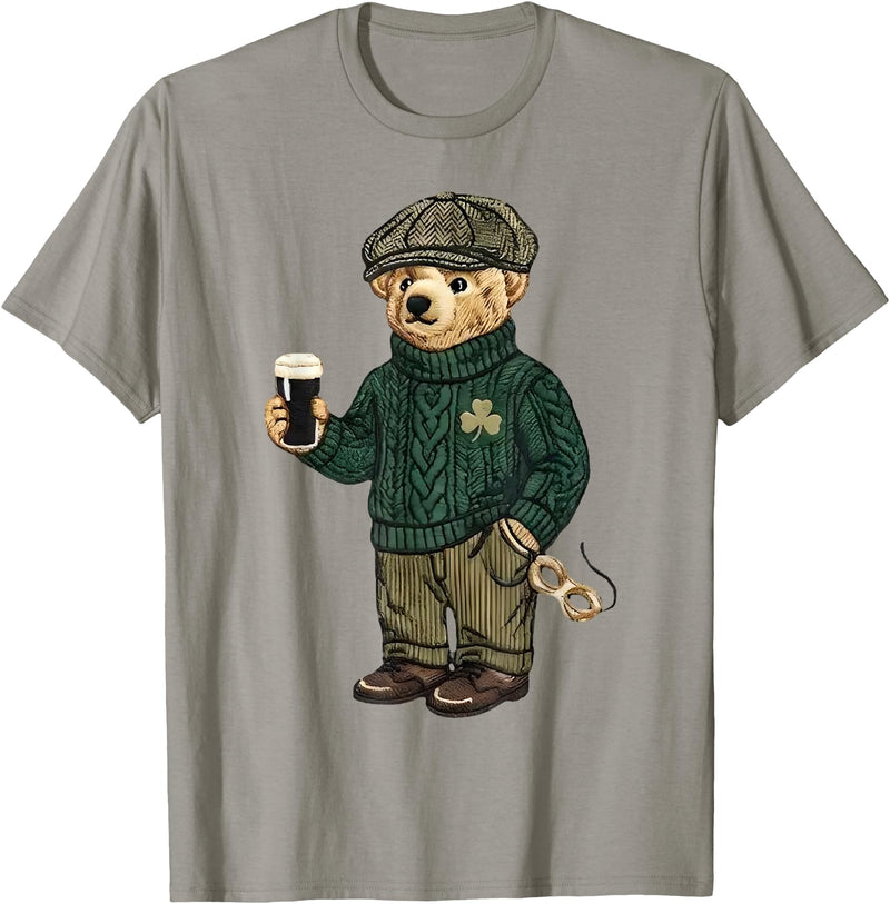 Teddy Bear Feeling Lucky St Patricks Women Men Cool Funny Teddy Bear Feeling Lucky Drinking St Patricks Day T-Shirt - Slate Grey