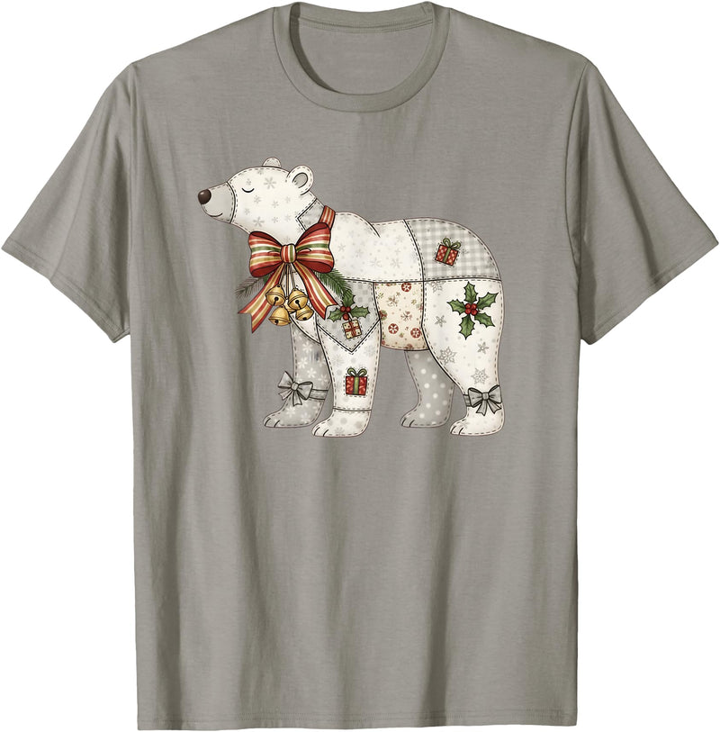 Cute Polar Bear Xmas Quilt Winter Holiday Patchwork Polar Bear Cute Christmas Quilt T-Shirt - Slate Grey