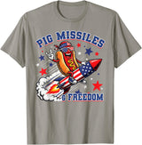 Pig Missiles and Freedom 4th of July Patriotic Hotdog T-Shirt - Slate Grey