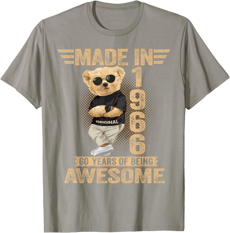 Vintage 60th Birthday 2026 Gifts Men Women 1966 60 Year Old Made in 1966 Teddy Bear 60th Birthday Men Women T-Shirt - Slate Grey