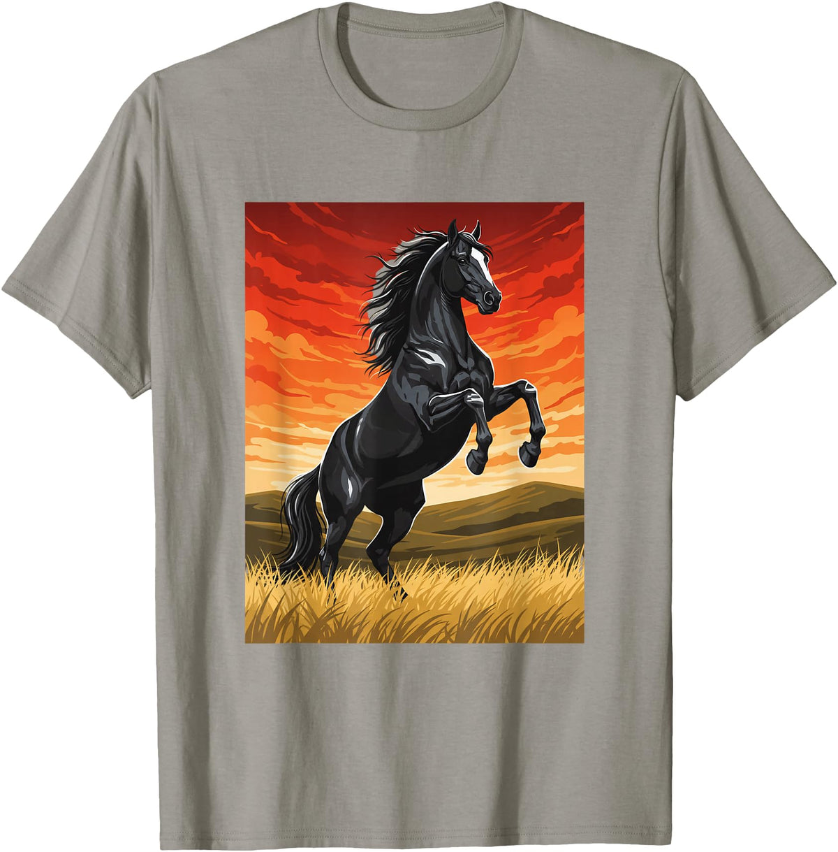Horse Ranch Cowboy Western Equine Stallion Wy Black Horse Rearing Sunset Ranch Horse Art Print Wy T-Shirt - Slate Grey