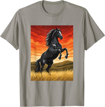 Horse Ranch Cowboy Western Equine Stallion Wy Black Horse Rearing Sunset Ranch Horse Art Print Wy T-Shirt